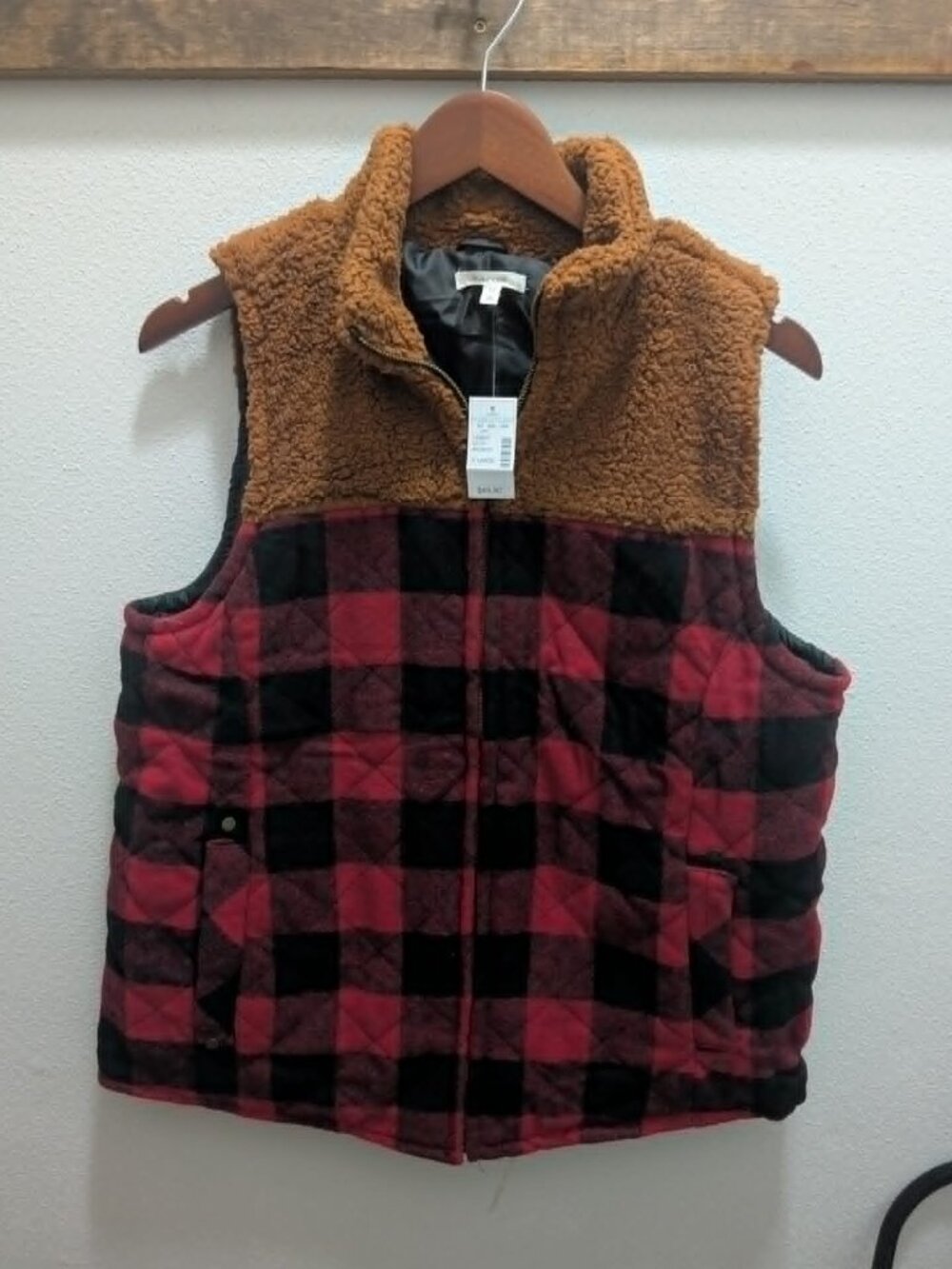 NWT! Women's Maurice's Sherpa & Buffalo Plaid Cozy Vest - Size XL